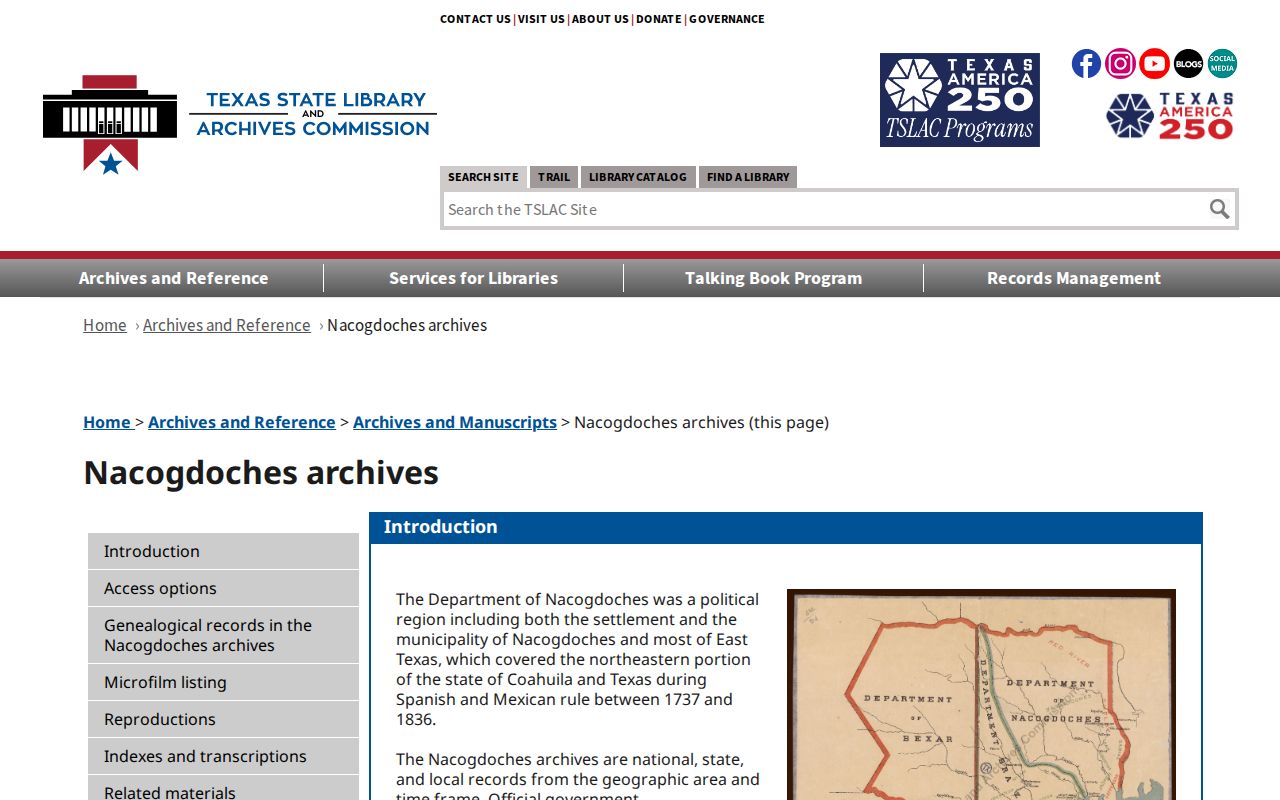 Nacogdoches previous residents Spanish and Mexican era archives at TSLAC